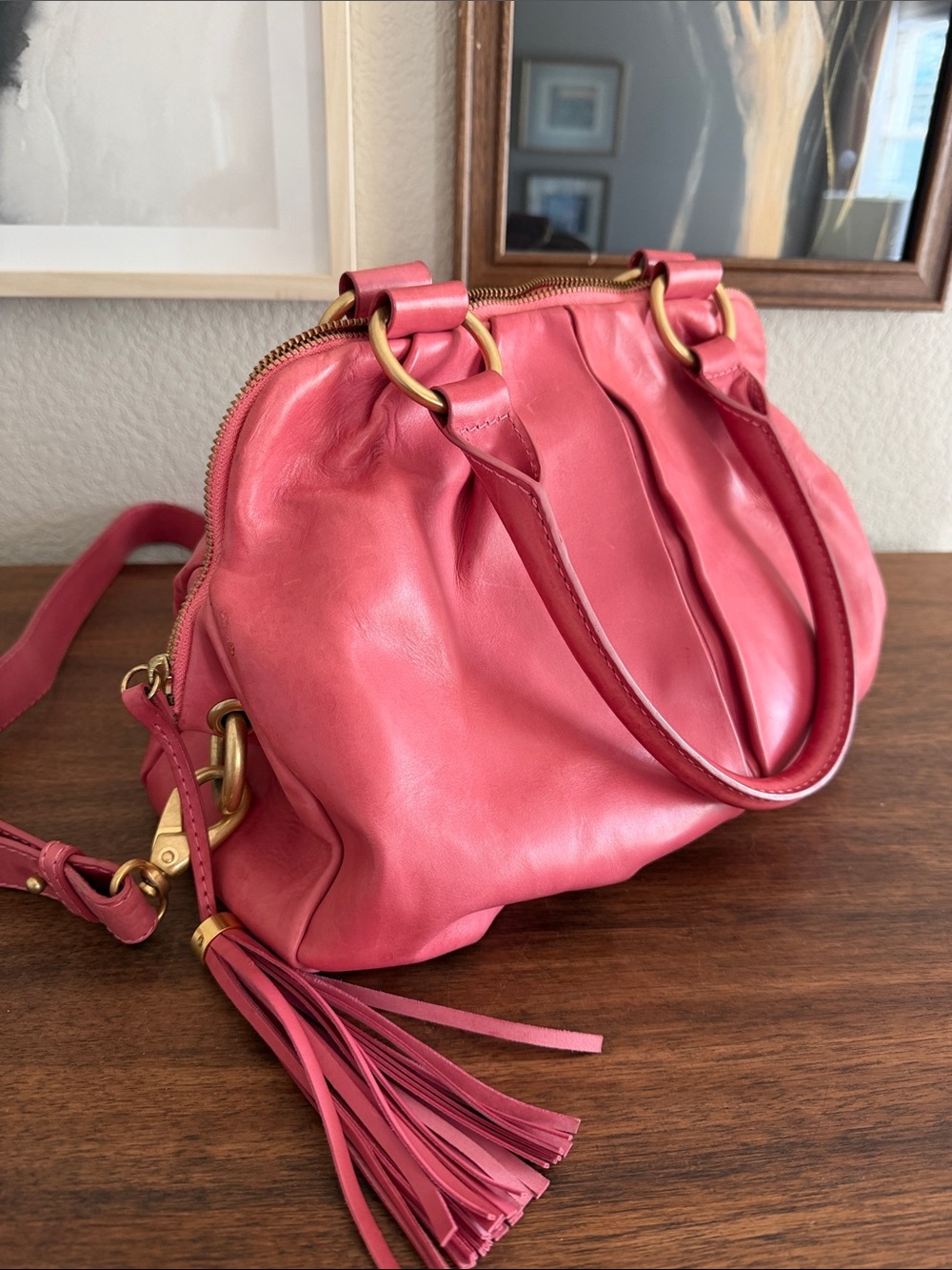 J.Crew Peyton Leather Convertible Satchel Crossbody Bag Pink Coral EUC